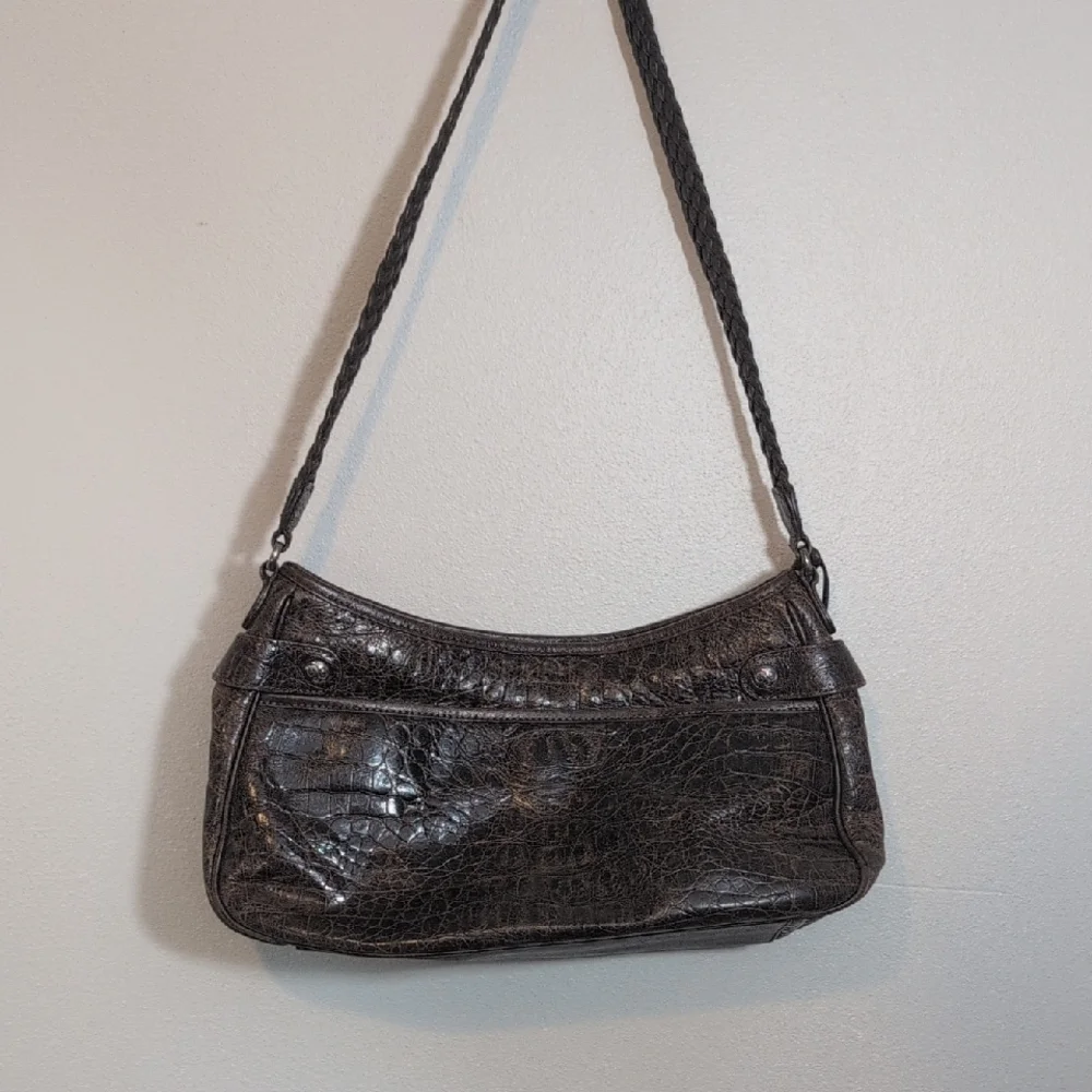 Brighton Dark Brown Croc-Embossed Shoulder Bag